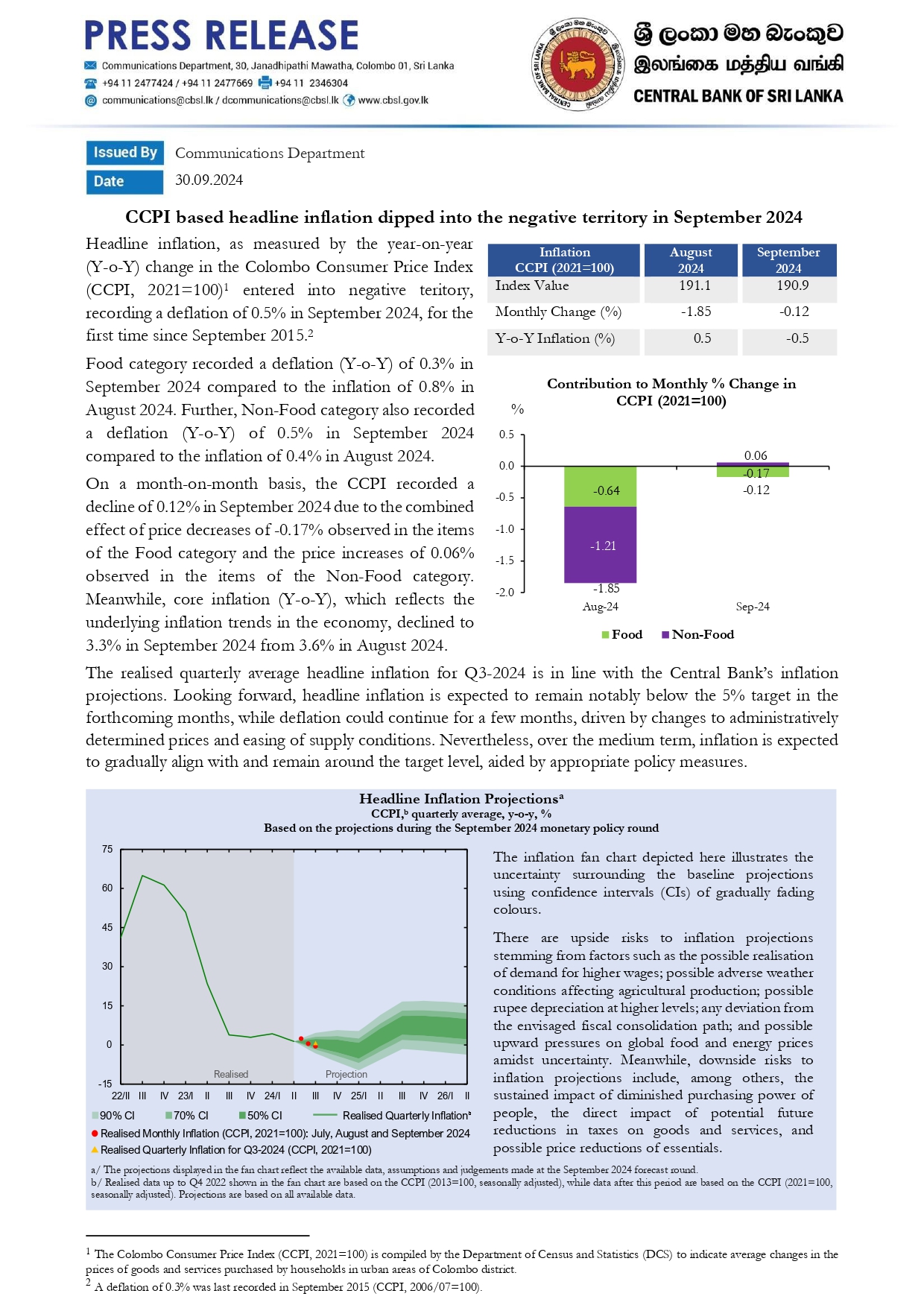 Press Release on CCPI based Inflation September 2024 page 0001